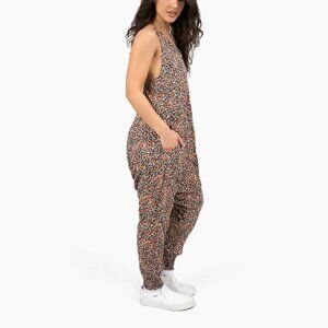 Flower Harem Jumpsuit Cotton Halter Neck Tapered Leg Pockets Bloom